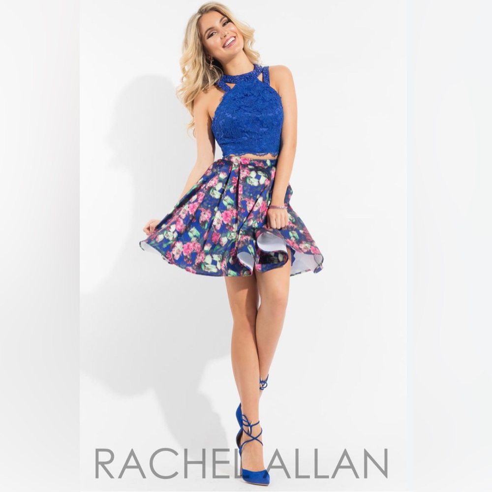 Rachel Allan Floral Beaded 2-piece Short Dress | Size 8 | Preowned